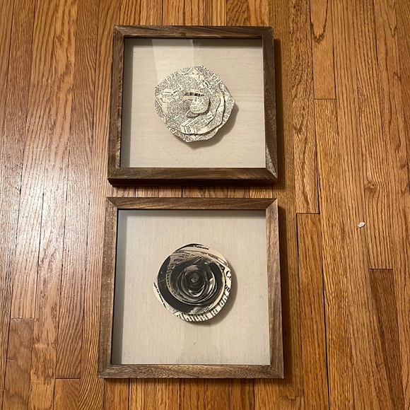 Wall Decor Set Of Two Shadowbox Newspaper Flower Pictures Poshmark